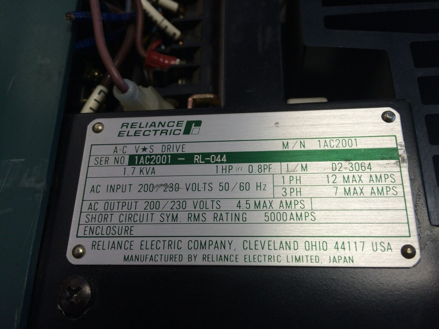 Reliance Electric Ac Vs Drive 1Hp 1.7Kva 1Ac2001,By