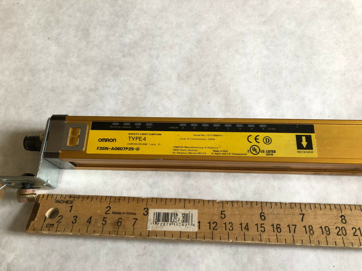 Omron Safety Light Curtain F3sn-A0607p25-D Type 4,En