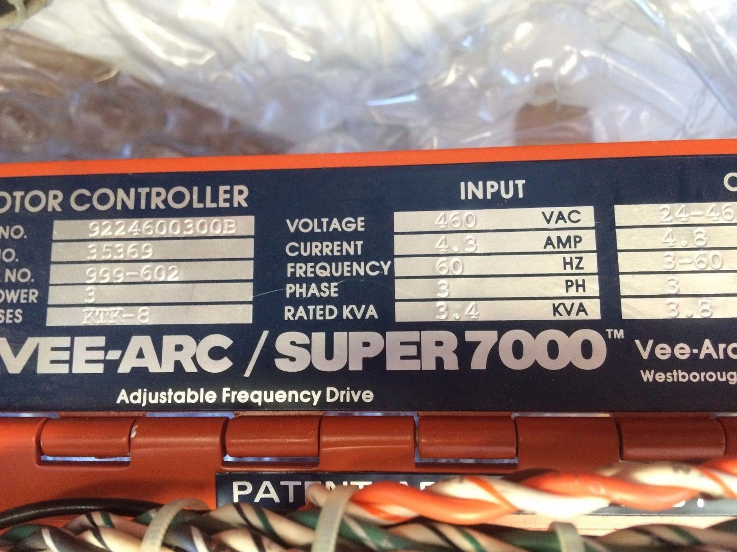 Vee-Arc 9224600300B Super 7000 Motor 3Hp Adjustable Drive 3Ph 4.1A ,Bg