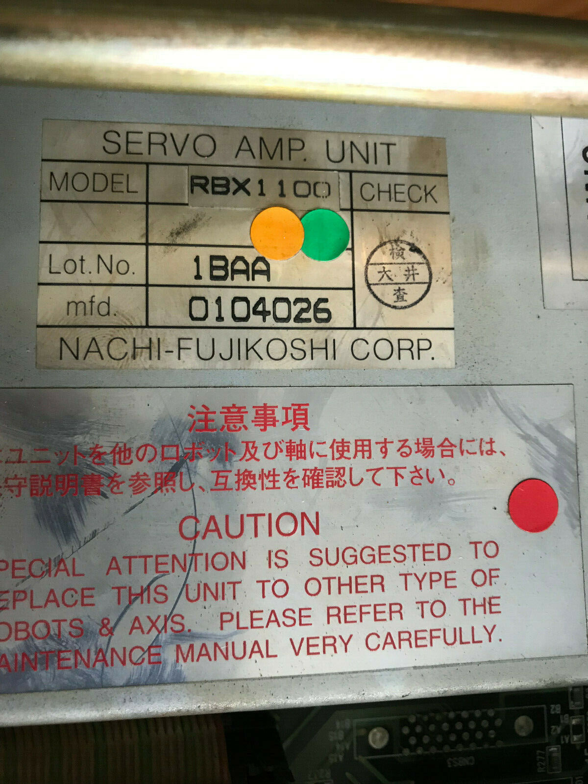 Nachi-Fujikoshi Rbx1100 Servo Amp Unit,Nachi-Fujikoshi Rbx11oo,1Baa,0104026,Ez