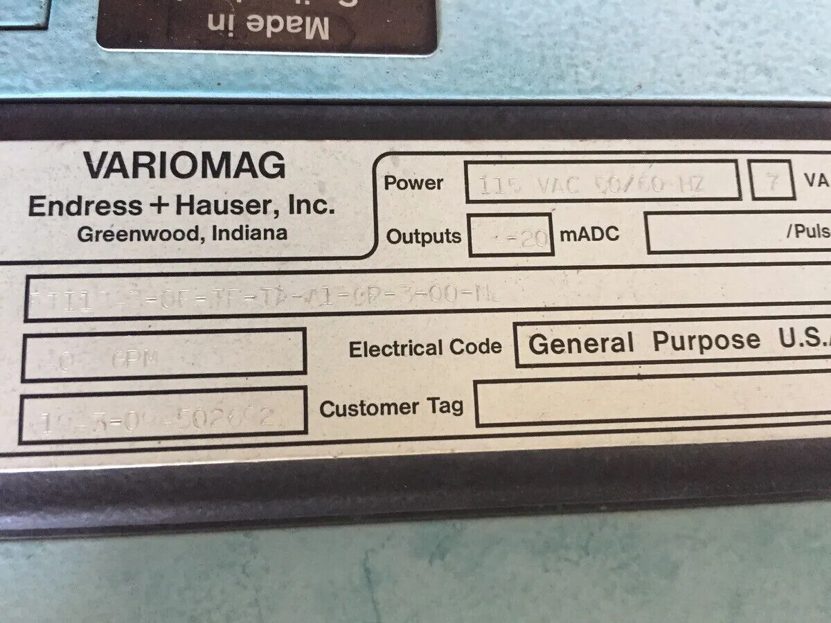 E+H Fti1947 Flow Meter Magnetic Variomag Fti19 3-Of-Tf-Ta-A1-Gp-3-00-N,Al