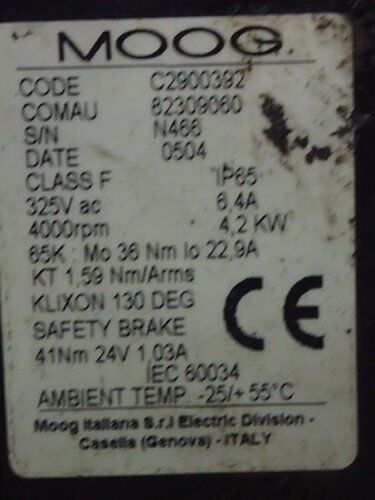 Moog 82309060,Moog C2900392,Iec 60 Servo Motor,325 Vac,Rpm 4000,4.2 Kw,Bp
