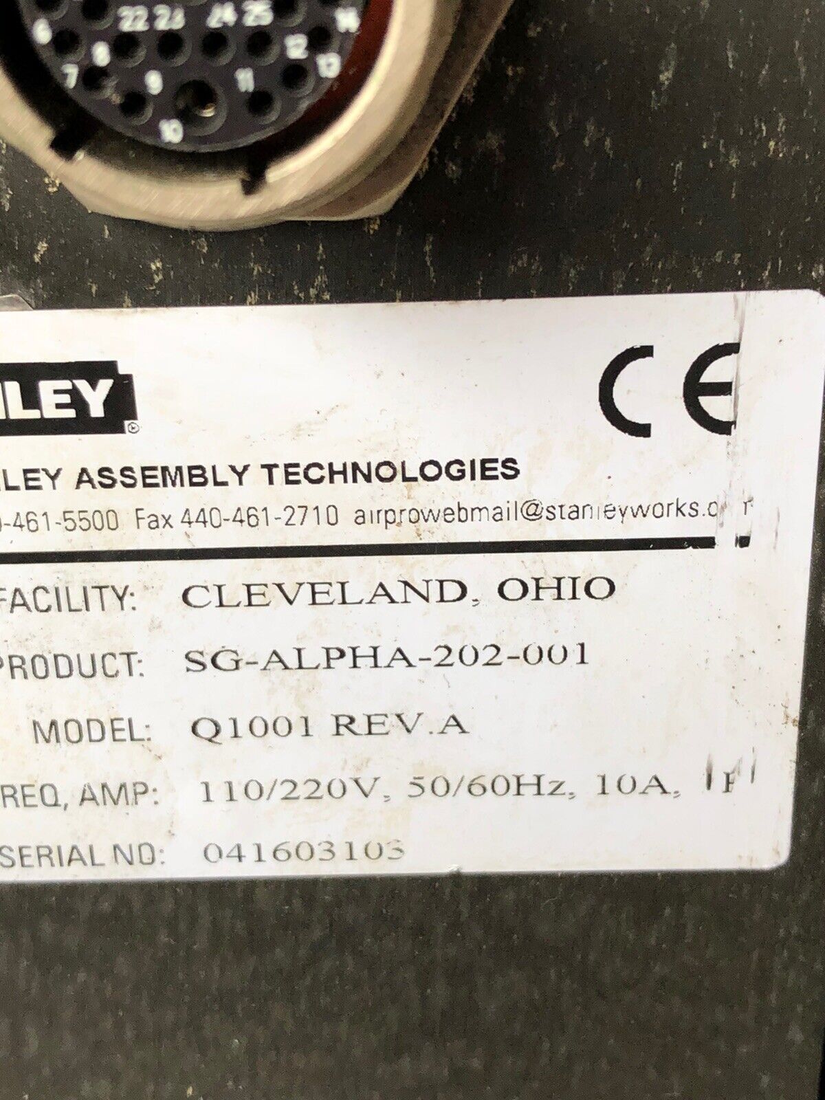 Stanley Q 1001 Rev. A ,Sg-Alpha-202-001 Nutrunner Torue Controller,Cf