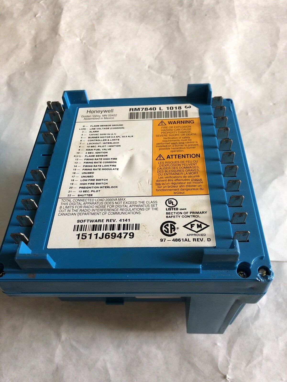 Honeywell Rm7840 L1018 Burner, Rm7840l1018,(One Balt Is Damaged But Works),Bl