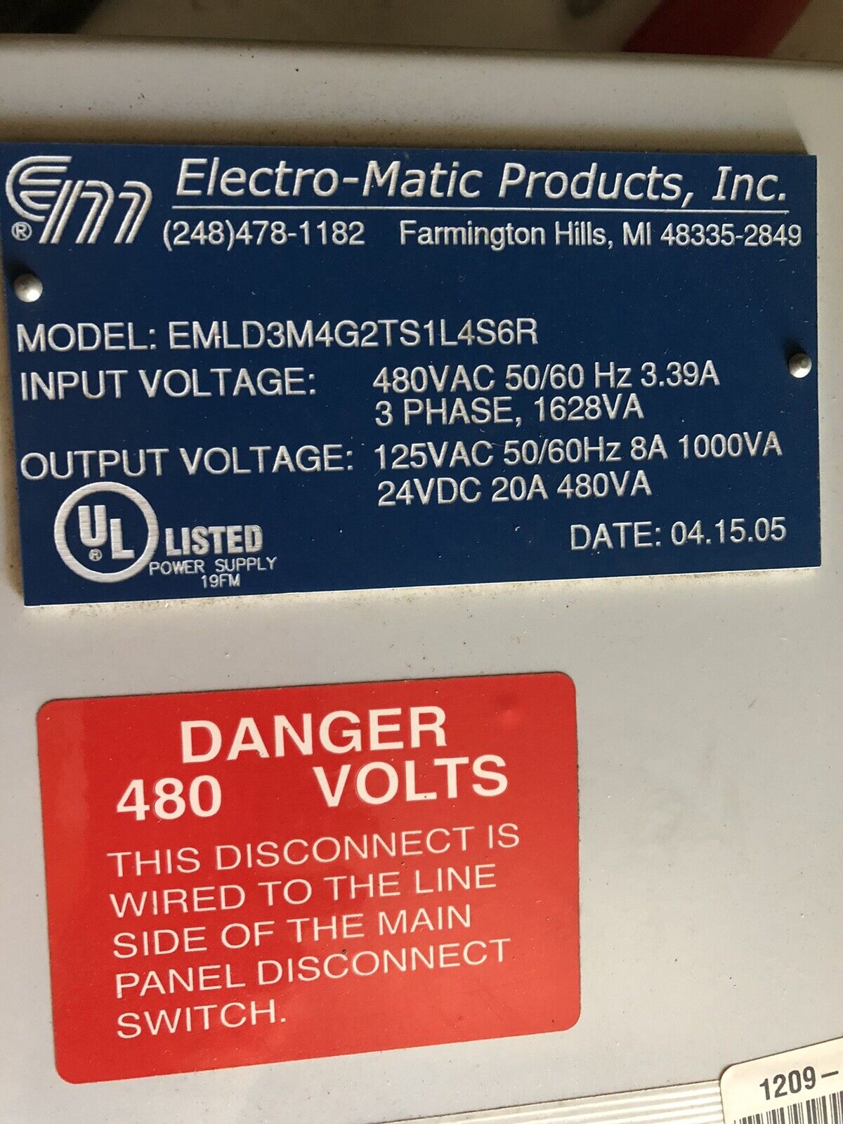 Electro-Matic Emld3m4g2ts1l4s6r Transformer Disconnect,Tb