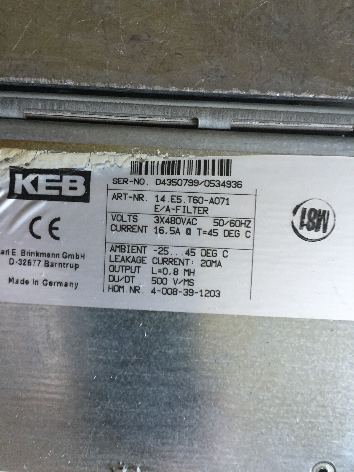 Homag 14F5cbd-Ya00 Combivert Keb 14.E5 T60-A071 E/A Filter Inverter,3Ph,Tj