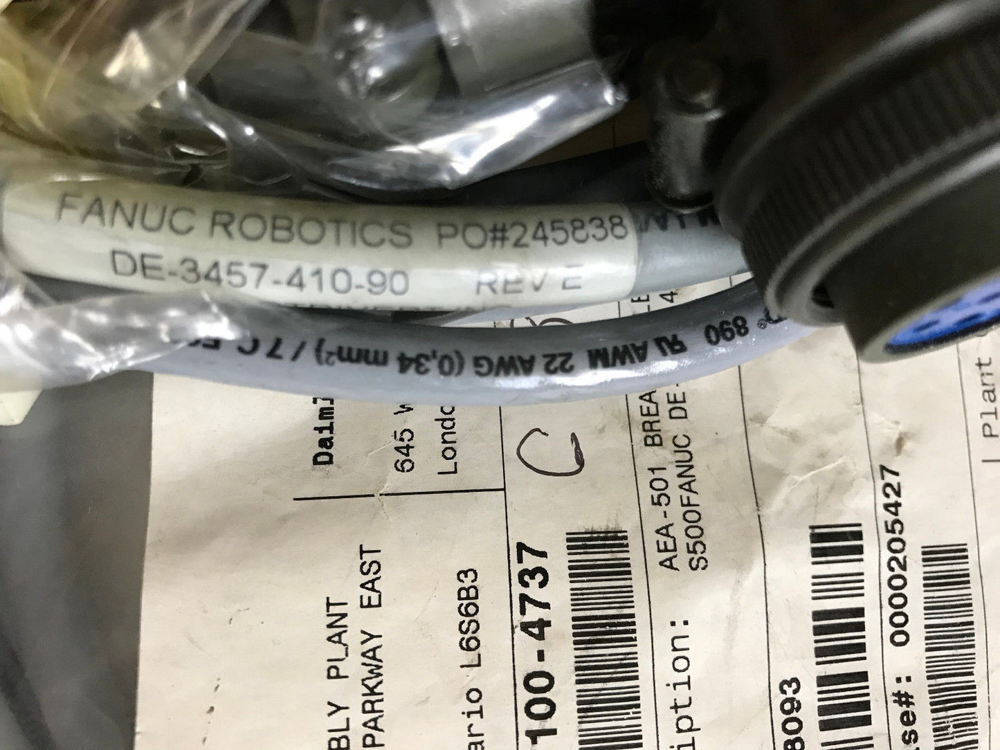 Fanuc Robotics De-3457-410-90,Aea-501 Hand Brake Cable,Unitronic-Fd,245838,Eq