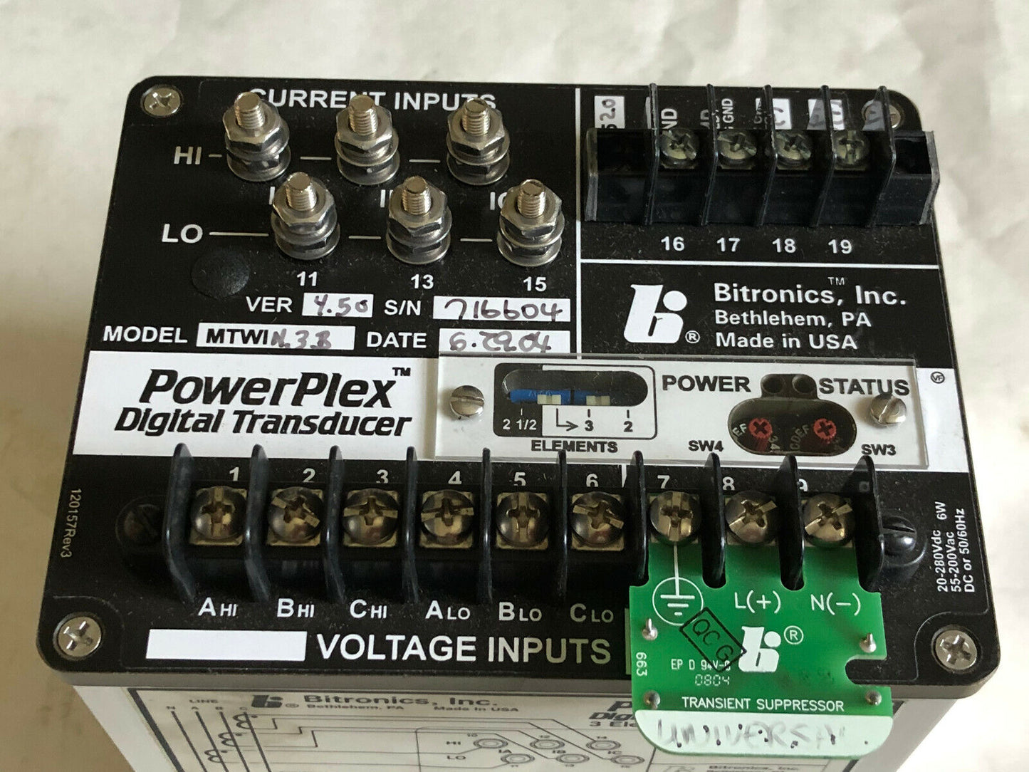 Bitronics Mtwin3b, Mtwin3b-S520-Vd10,142-0622 Transducer Digital 6W,Mtwi N3b,Fg