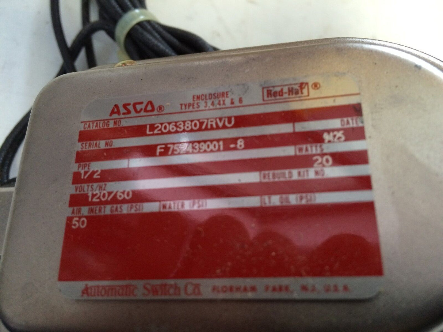 New 1/2" Asco L2063807rvu Solenoid Valve 120V 60Hz ,Asco L2063807rvu Valve,Cf