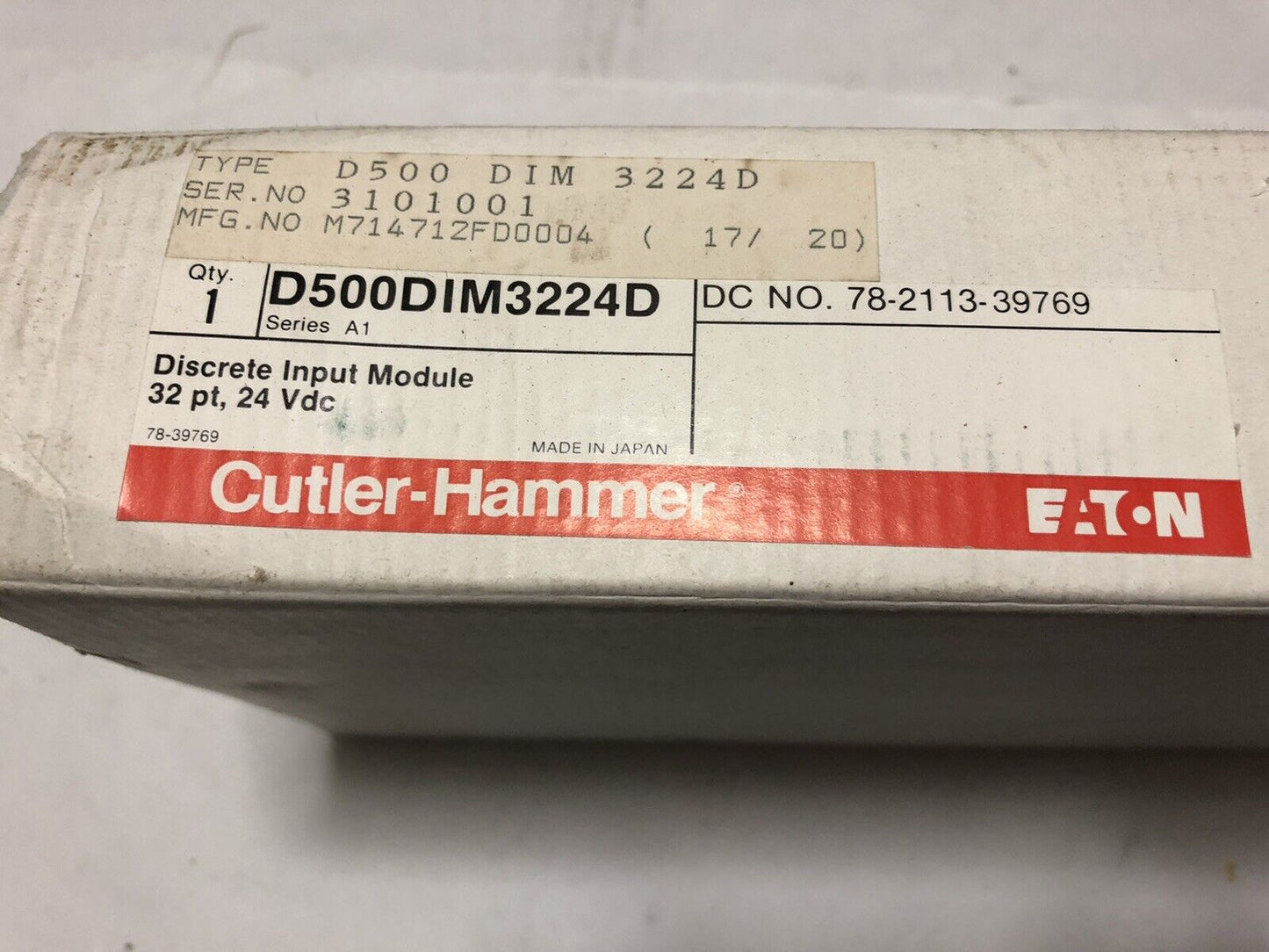 New Cutler Hammer D500 Dim 3224 D,Dc Input 12-24V, 32Pt 24V D500-Dim-3224D,Eg