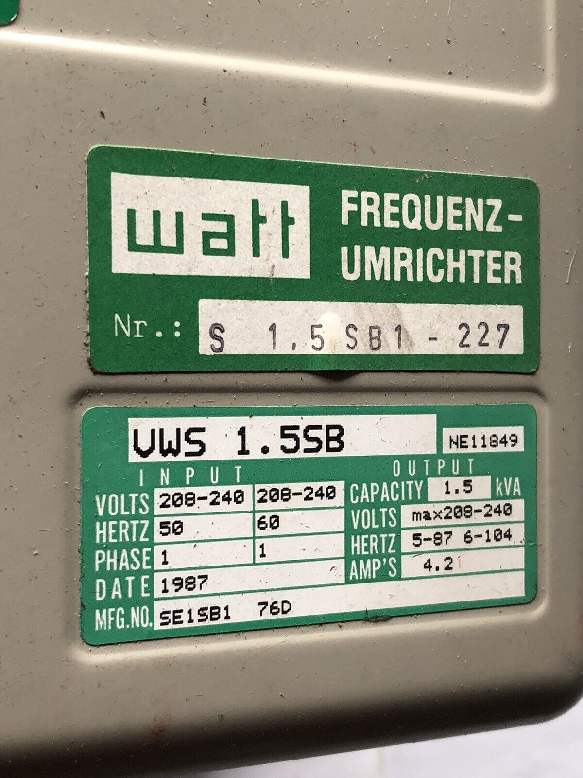 Watt S 1.5Sb1-227,Hfc-Vws Watt,Vws 1.5Sb Ac Drive,1.5 Kwa,240 Vac,Sb
