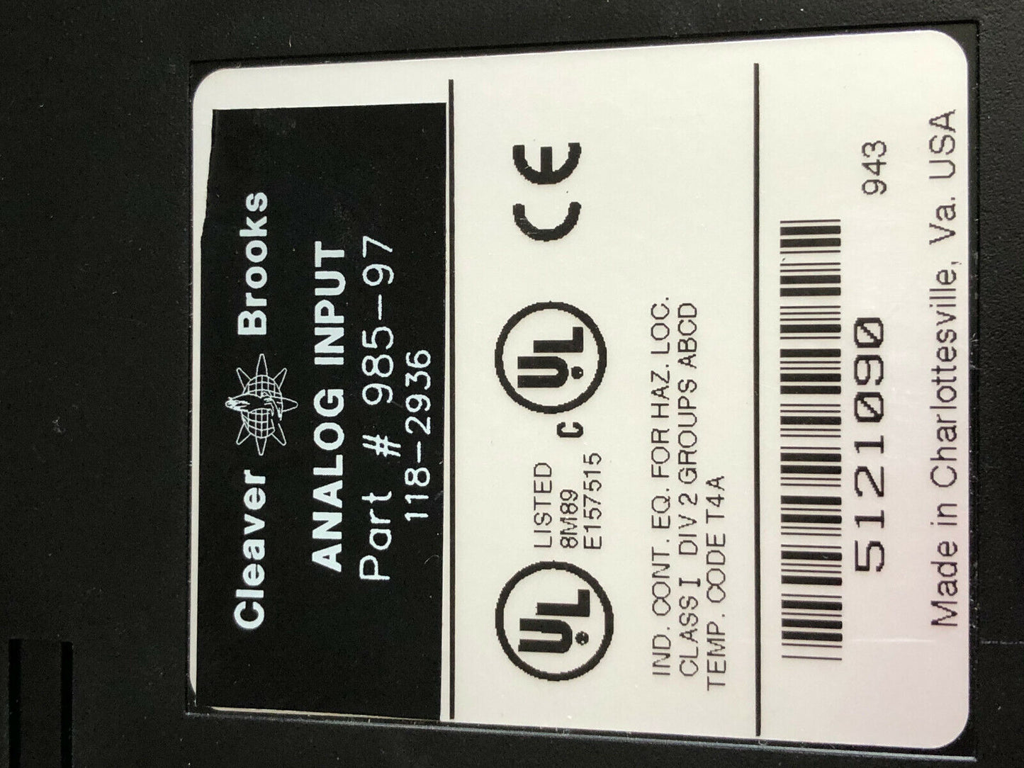 Cleaver Brooks 985-97,118-2945 Input Module Analog Voltage 4Point,Ef
