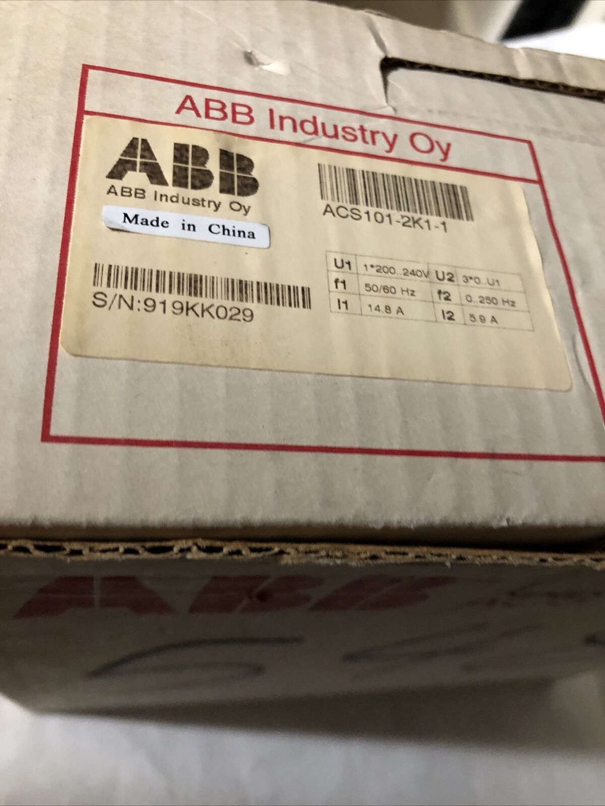 New Asea Brown Boveri Drive 1.5Hp 230Vac 1Ph 1.1Kw,Abb Acs101-2K1-1,Acs 100,Bq