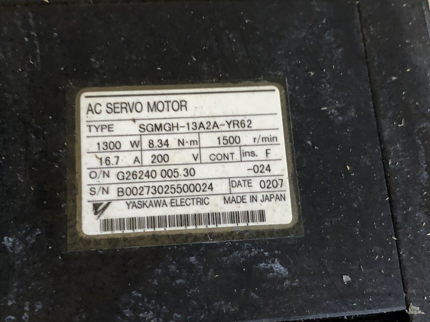 Yaskawa Sgmgh-13A2a-Yr62 Servo Motor,Rpm 1500Rpm,1300W,16.7A,Bt