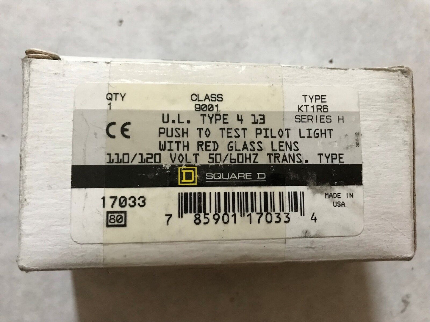 Lot 2 Square-D Class 9001 Km1,Km1r6,120V Push Test Pilot Light Red Lens,St