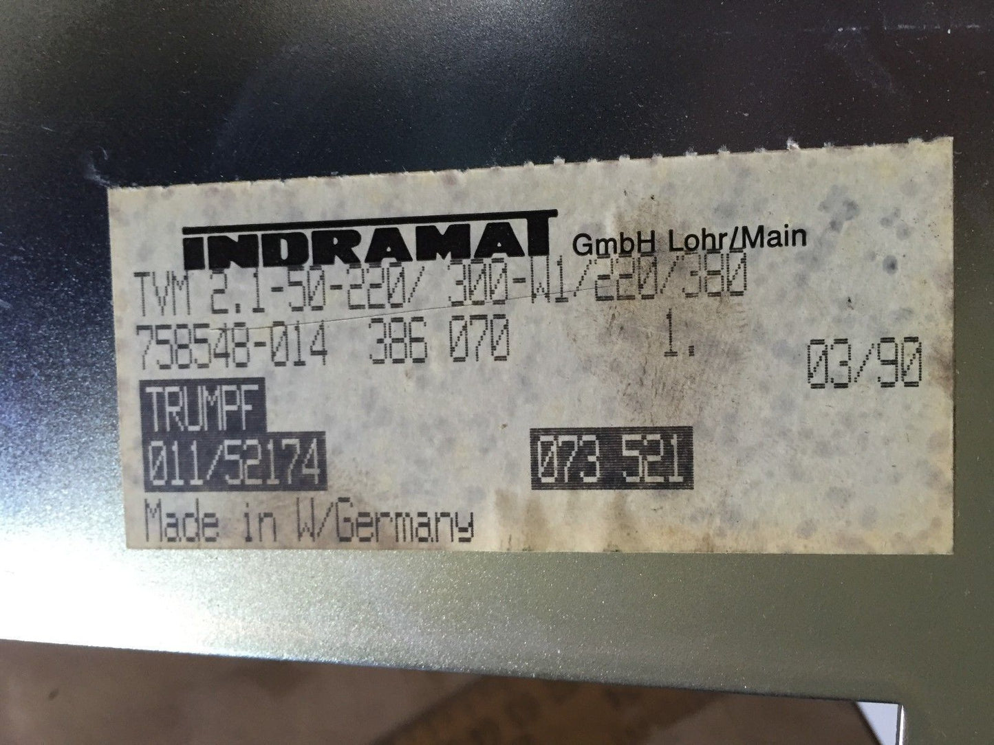 Indramat Tvm 2.1-050-W1-220 Bosch Power Tvm2.1-50-220/300-W1/220/380,Sr