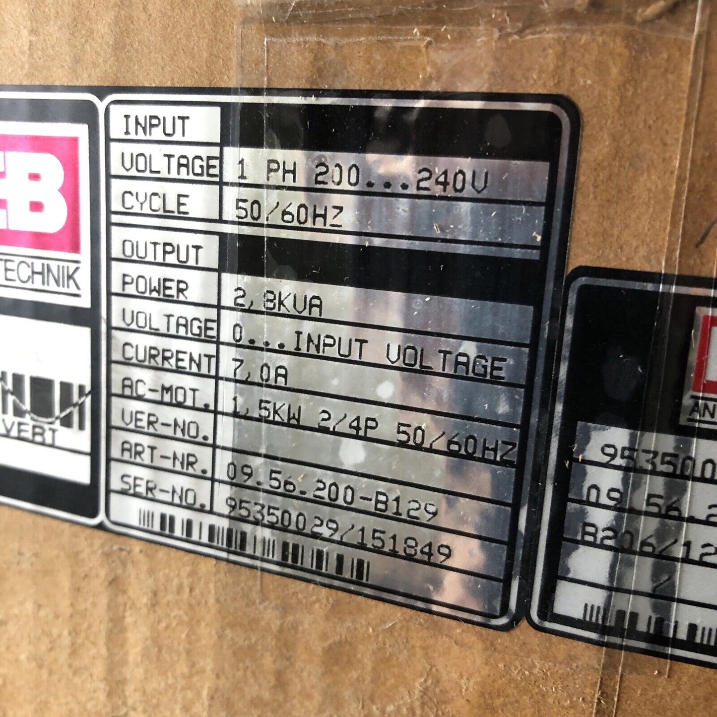 New Keb 09.56.200-B129,2.8Kva Power,7.0A Combivert Inverter Variable Drive,Bi