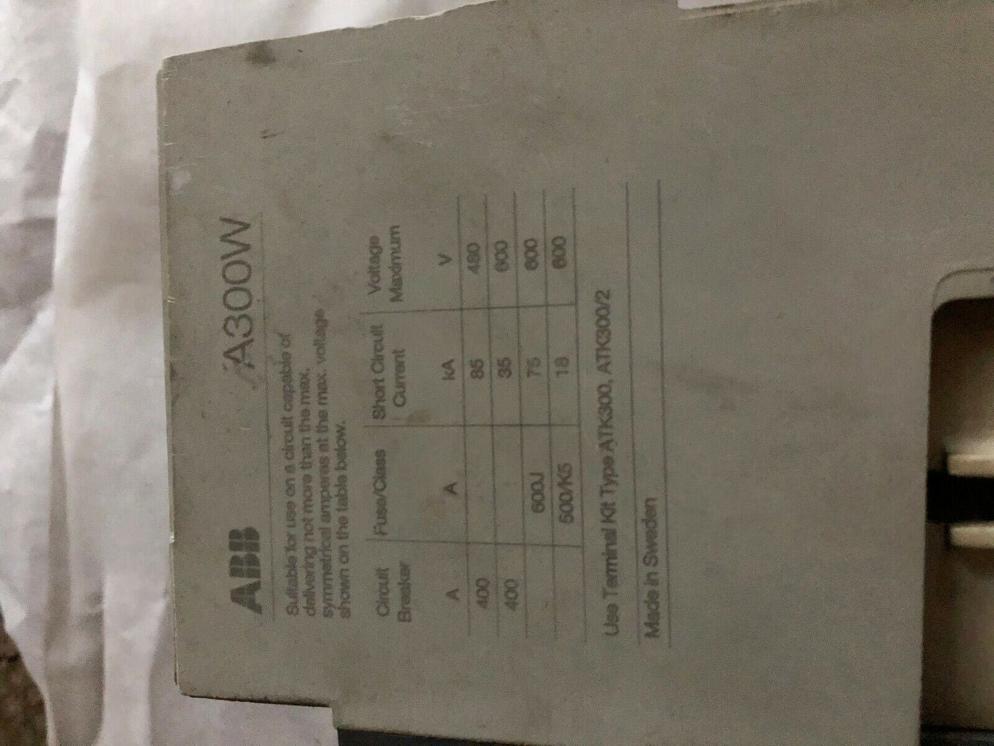 Abb A300w-20,Abb A300w Welding Isolation Contactor,600Vac,400A Continuous,Be