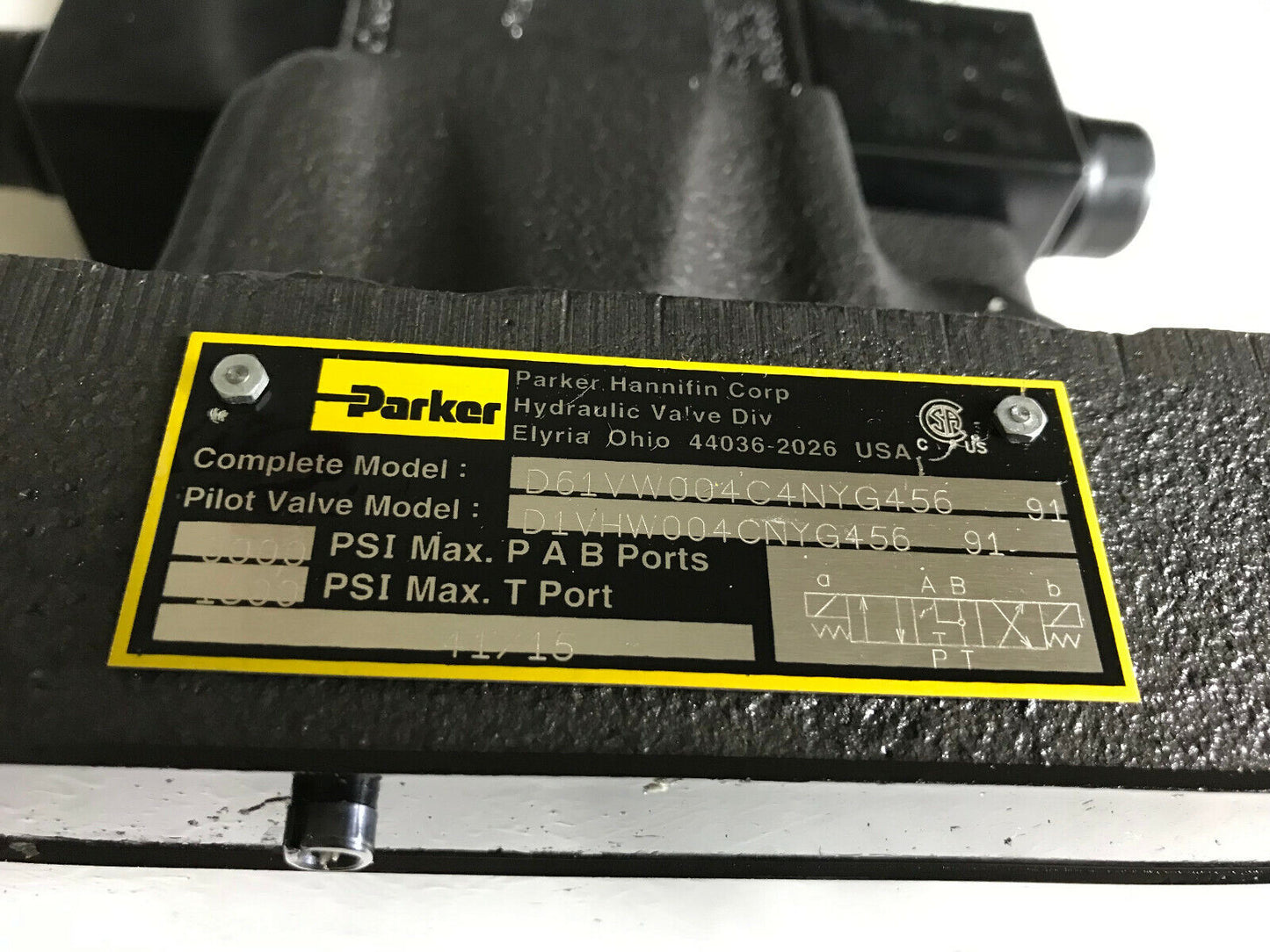 Parker D1vhw004cnyg456,D61vw004c4nyg456 Hydraulic Solenoid Valve,1801300,120V,Tf
