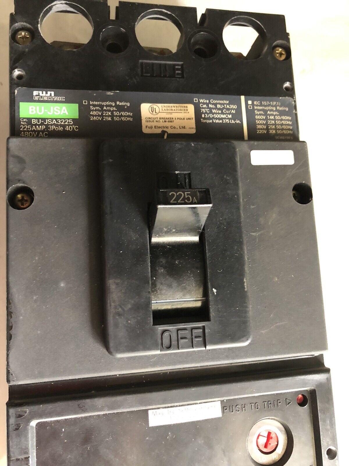 Fuji Bu-Jsa,Fuji Bu-Jsa3225 Circuit Breaker, 225 A, 3-Pole, 480 Vac,Tc