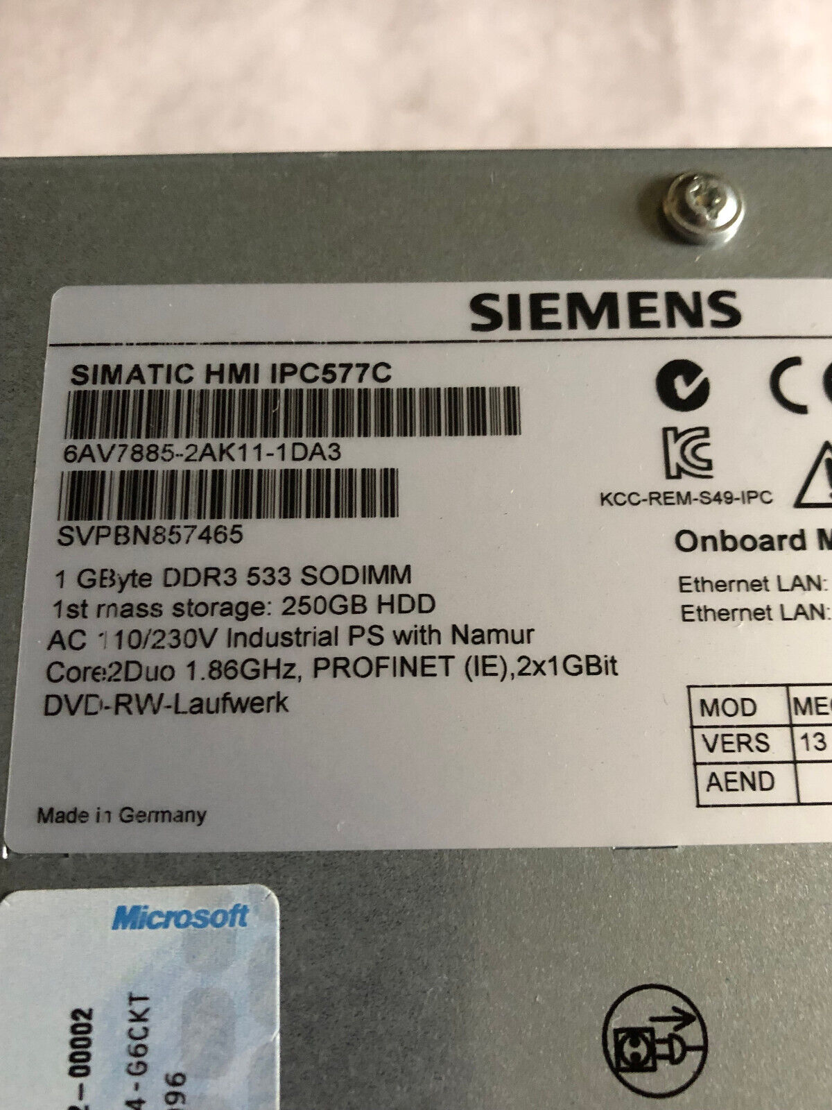 New Siemens 6Av7885-2Ak11-1Da3 Simatic Hmi Industrial Computer,Hmi Ipc577c,Ak
