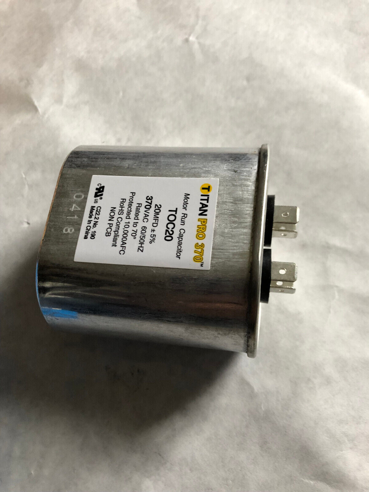 New Titan Pro 370 Toc20 Motor Run Capacitors 20 Mfd 370 Vac,Oval Shape,T0c20,Bv
