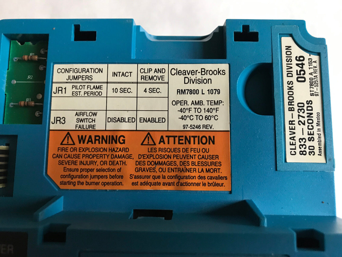 Cleaver Brooks Rm7800l 1079,833-2718,833-2718 Rm7800l 1079,833-2730,Cx,Av