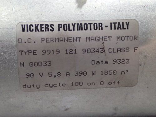Vickers Polymotor 9919 121 90343 Class F Dc Motor, 90 Vdc, 5.38 Amp,Bt