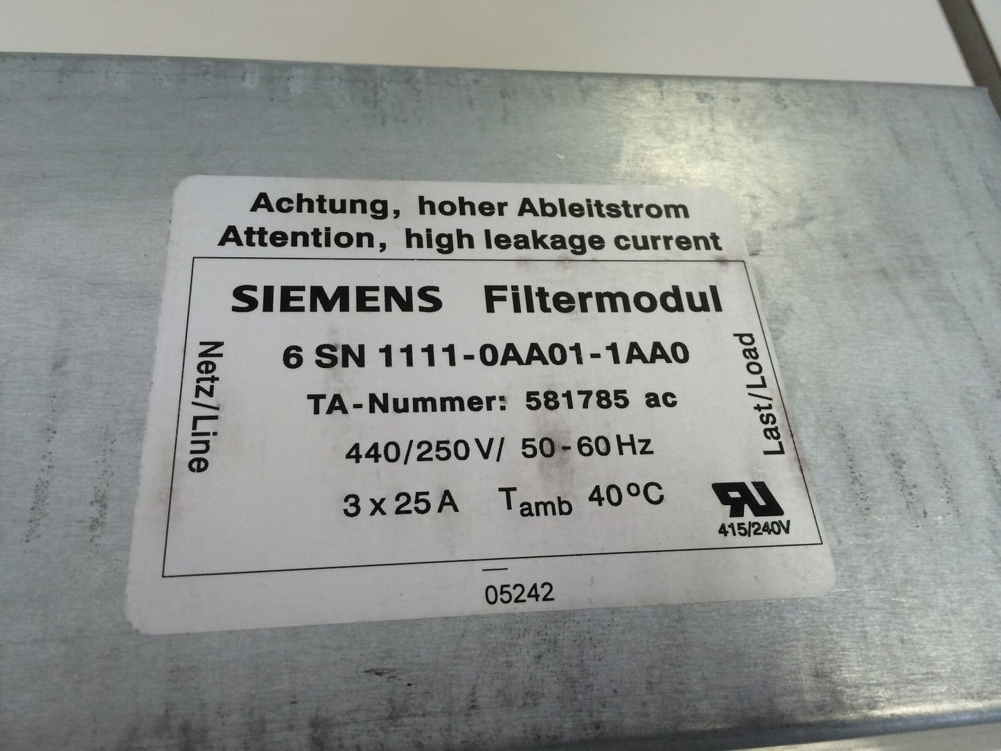 New Siemens 6Sn1111-0Aa01-1Aa0 Simodrive Power Supply Filter, 6Sn11110aa11aa0,Bb