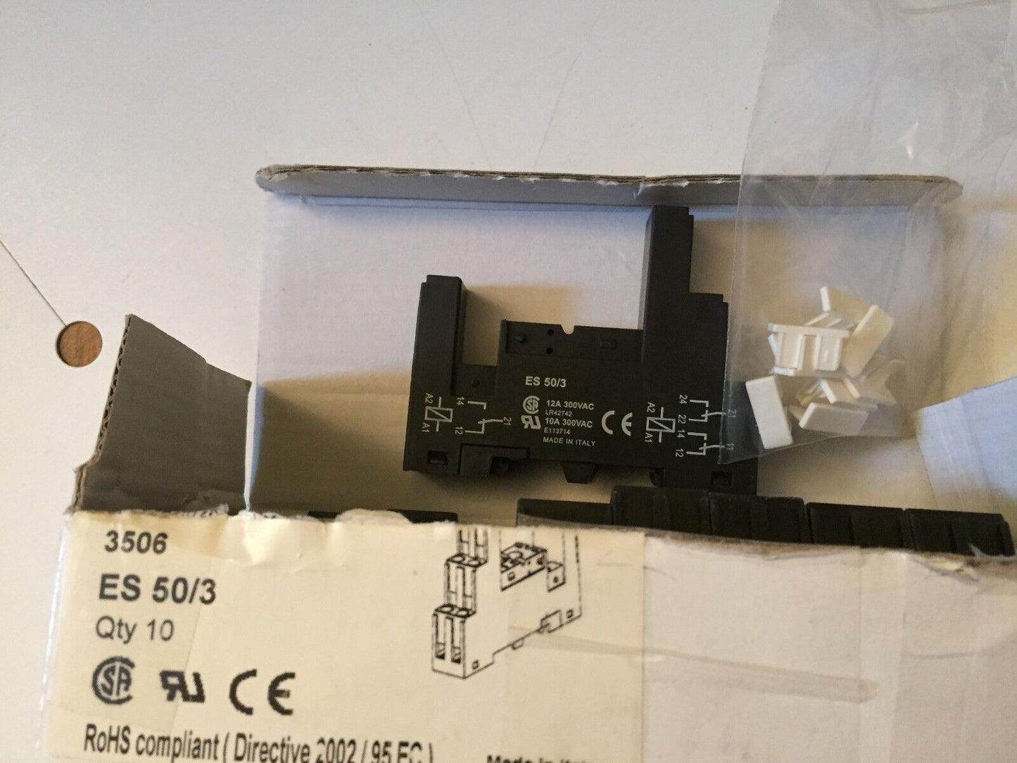 New Lot 10 Parajust Es-50/3 Relay Socket 1Nc/1No 10/12Amp 300Vac,Ag