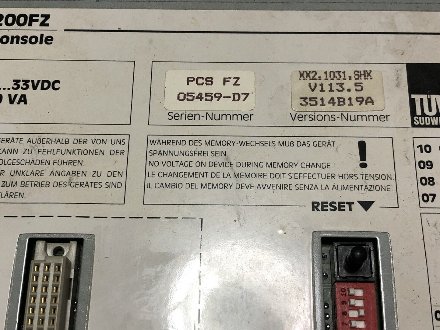 Lauer Systeme Pcs 200Fz Operator Control Panel,24 Vdc Pcs Fz,Xx2.1031.Shx,Ey
