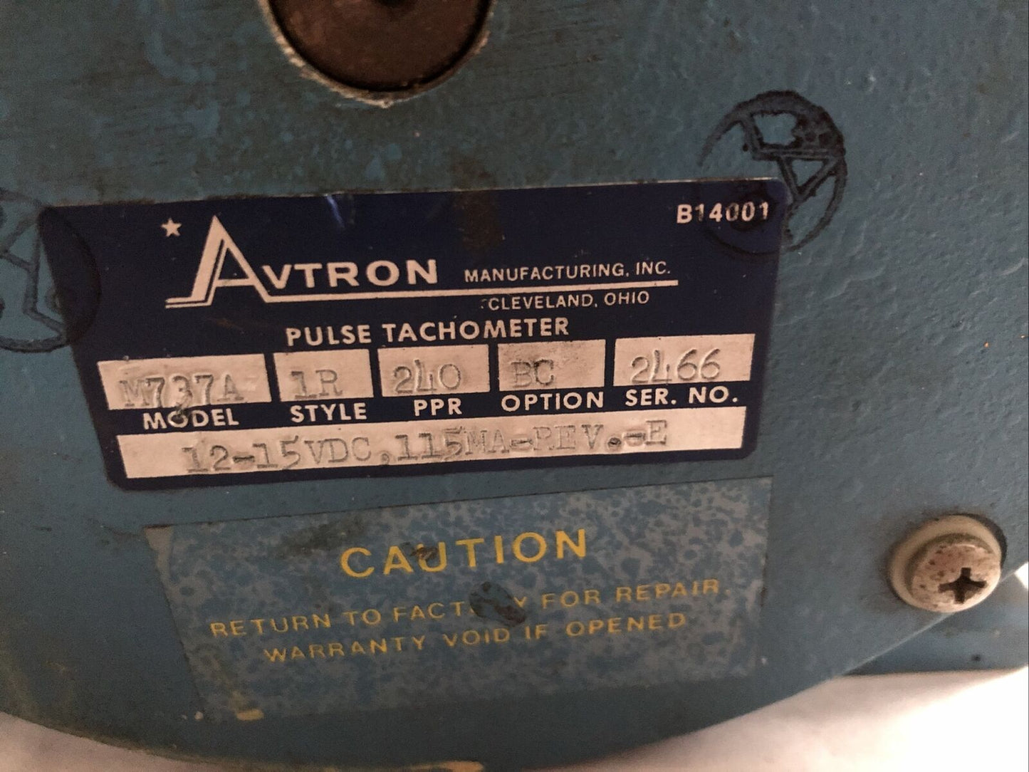 Avtron M737a 1R 240 Bc Pulse Tachometer,12-15Vdc,115Ma,M737a, M727a,Bq