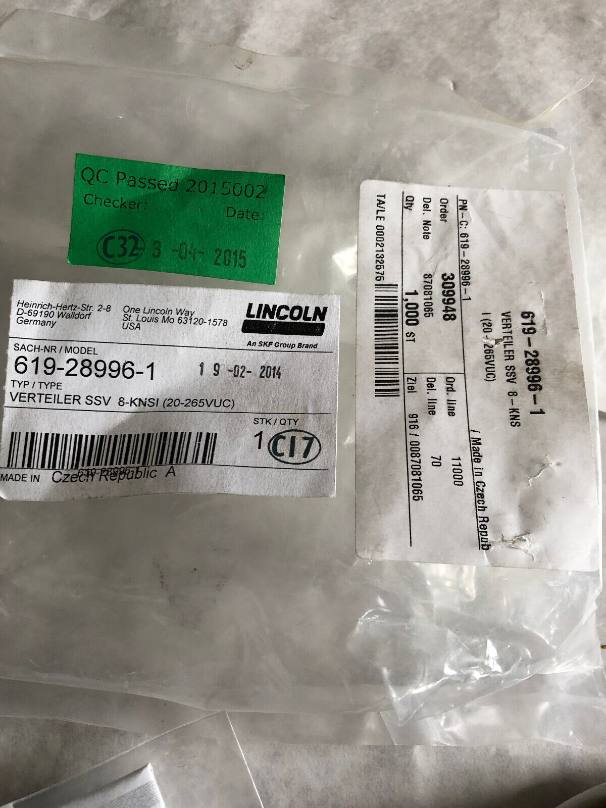 New Lincoln Industrial 619-28996-1,8-Knsi Metering Device,Lincoln Ssv Hc44796,Az