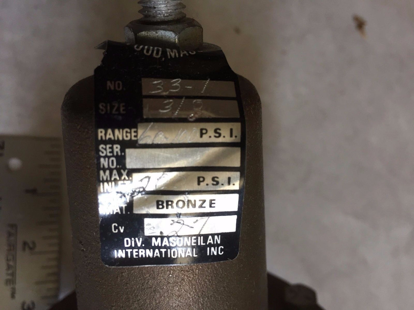 Masoneilan 33-1,3/8" No 33-1 Bronze Relief Valve Regulator 60-100Psi Cv 27,Al