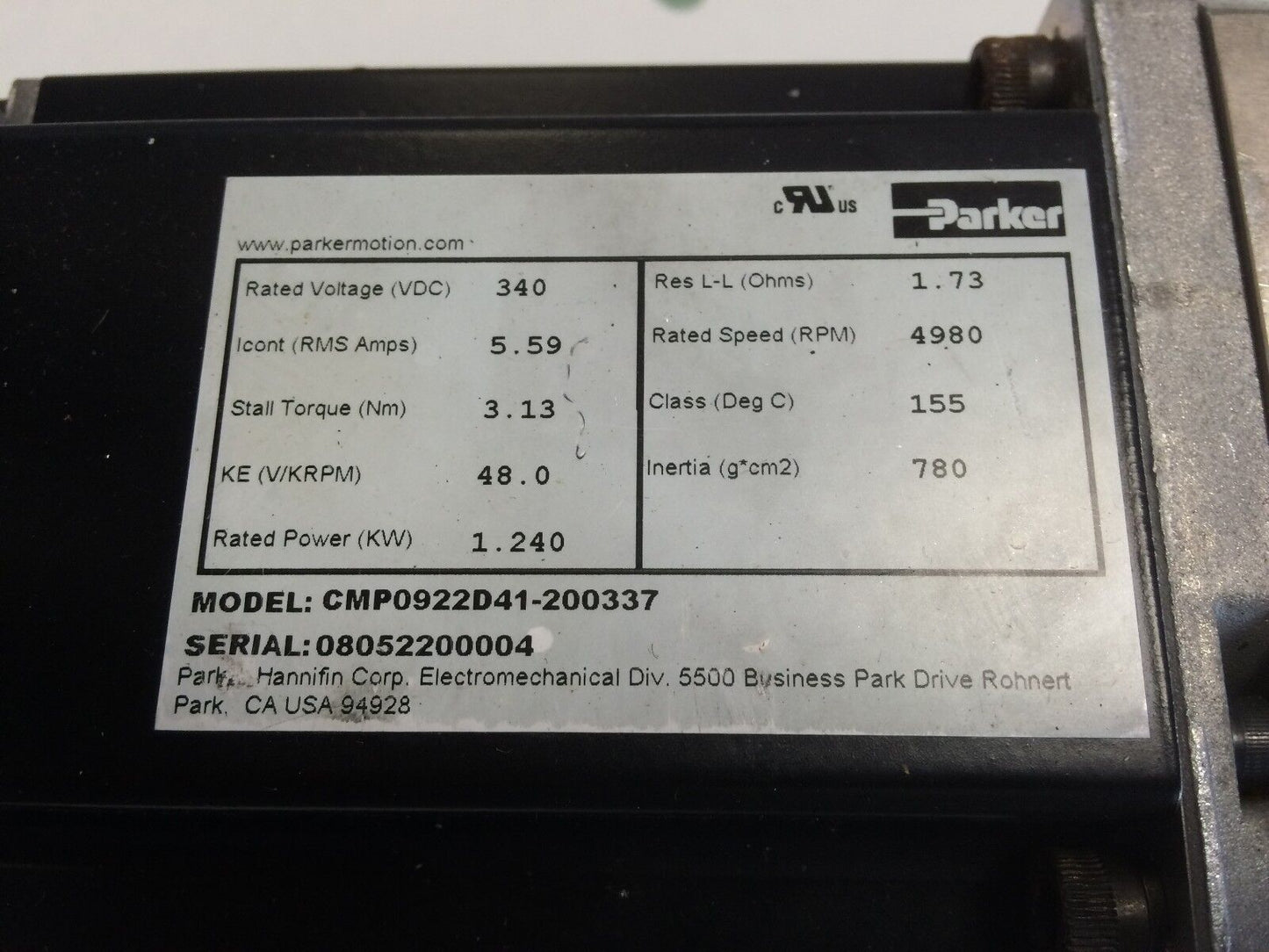 Parker Cmp0922d41-200337 Dc Servo Motor, Rs90-010-W01le, 10:1 Ratio,Bt
