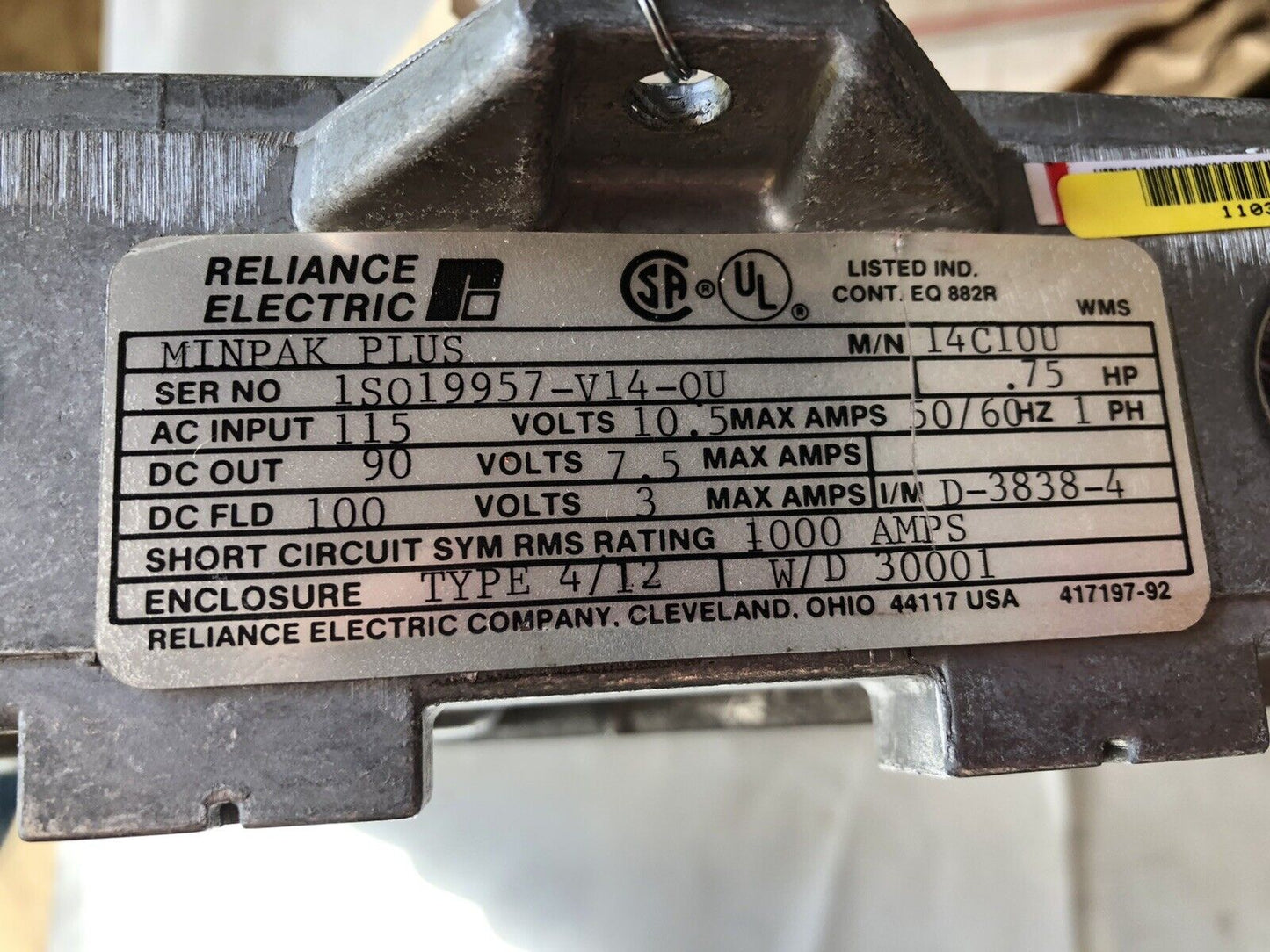 Reliance Electric 417197-49,14C10u Minpak Plus Dc Drive,3/4Hp,90Vdc Tach Fdbk,Dh