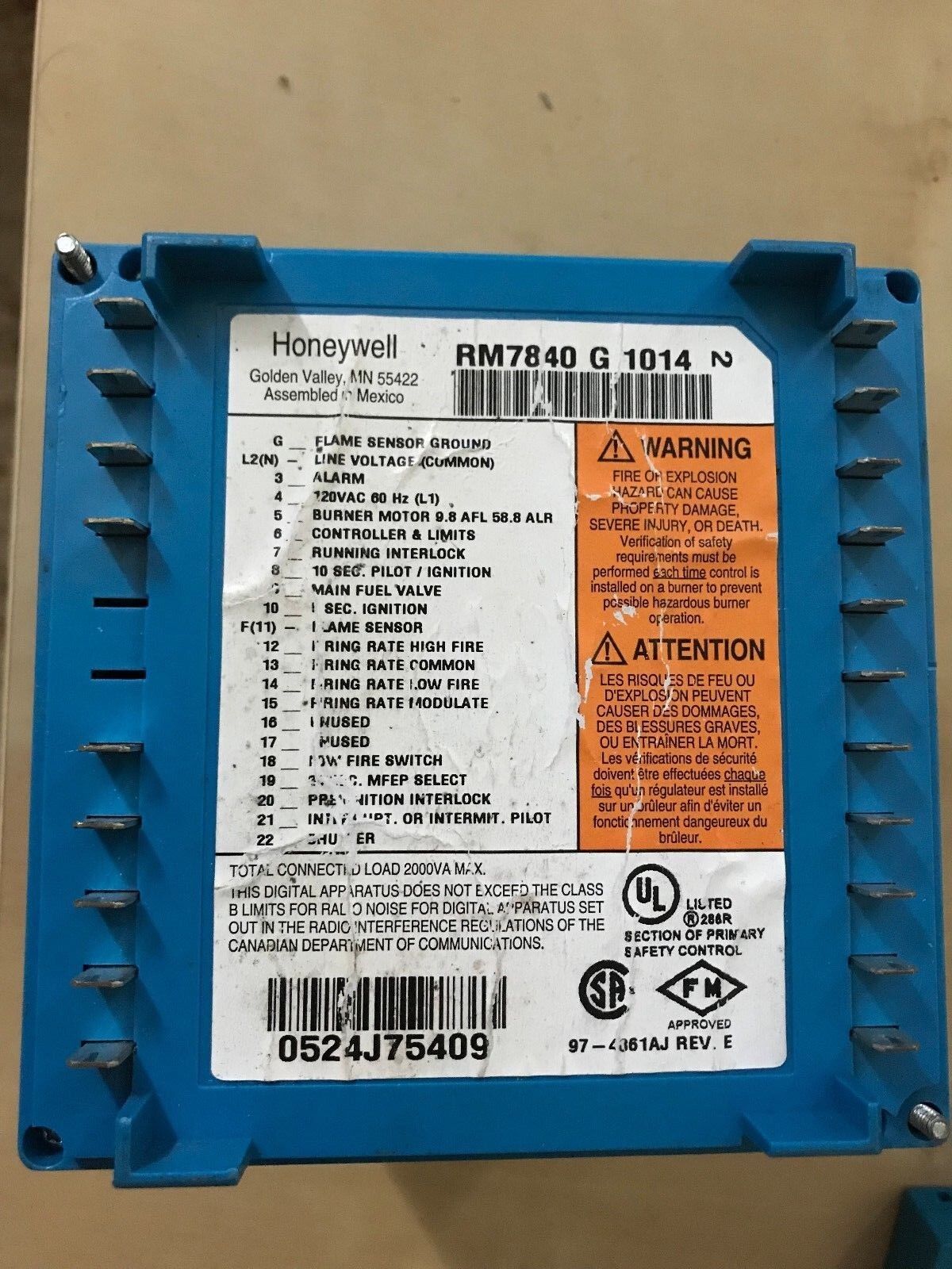 Honeywell Rm7840 G 1014 Burner Control,Eh