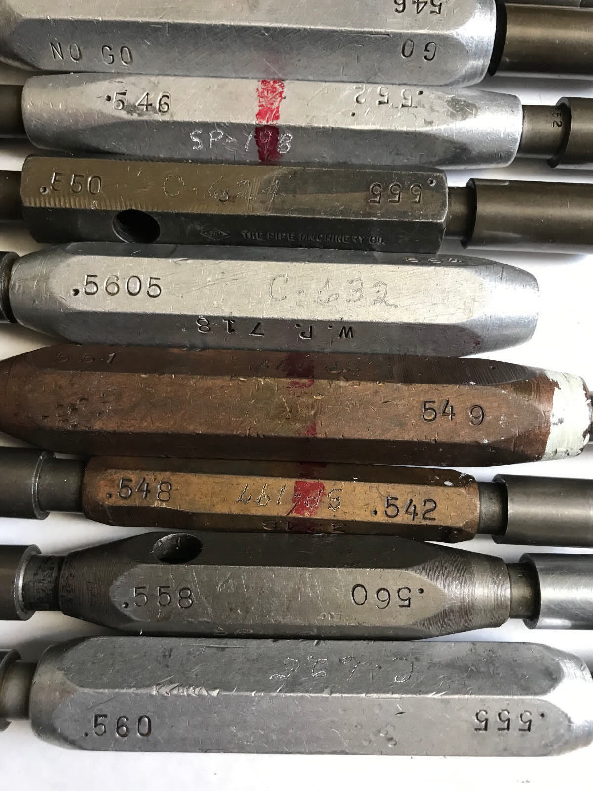 Lot 13 The Pipe Machinery Go No Go Plug Gage 550,.560,.555,.558,560,.545,.561,Et