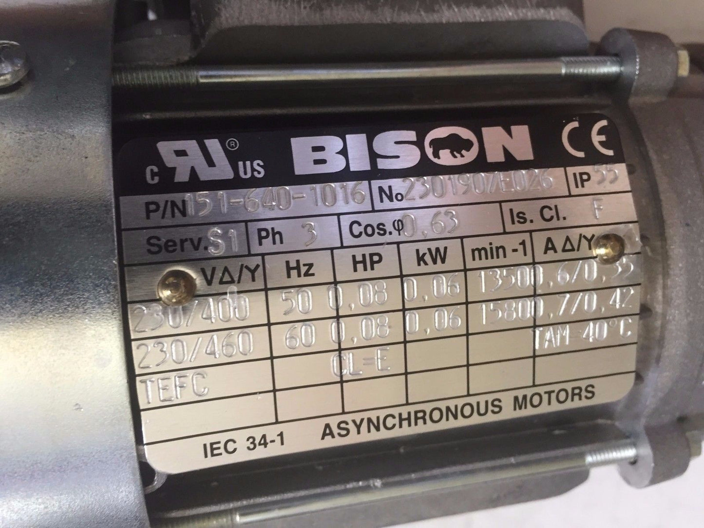 Bison 151-640-1016,017-175-0013 Ac General Purpose Motor, 460V,Cw
