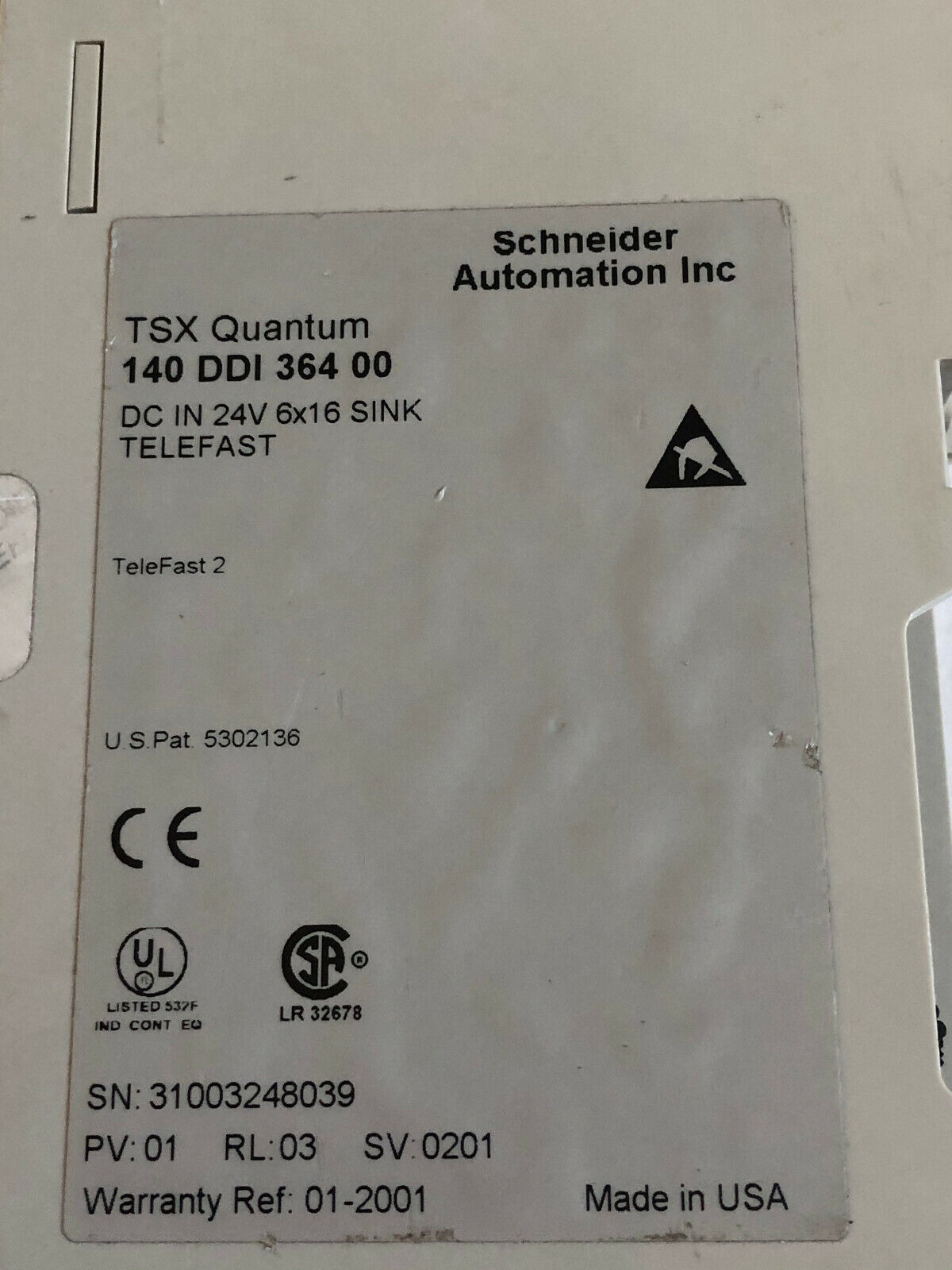 Schneider 140 Ddi 364 00,Tsx Quantum, Modicon Input 96 Point 24Vdc,Ag