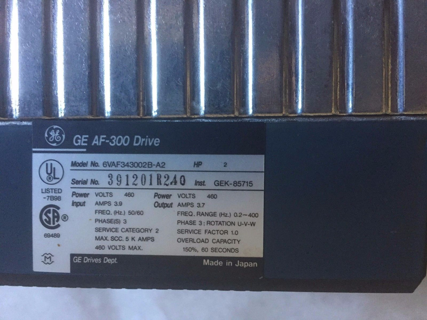 Ge 6Vaf343002b-A2,Ge Af-300 Drive,2 Hp,3-Phase,460 V, 6Vaf343002b-A2,Ec