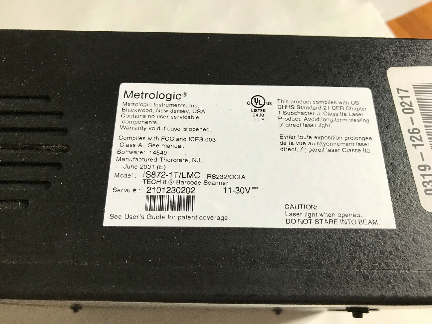Metrologic Is872-1T/Lmc Bar Code Scanner. Tech 8 11-30V,Is872-1T,Sf