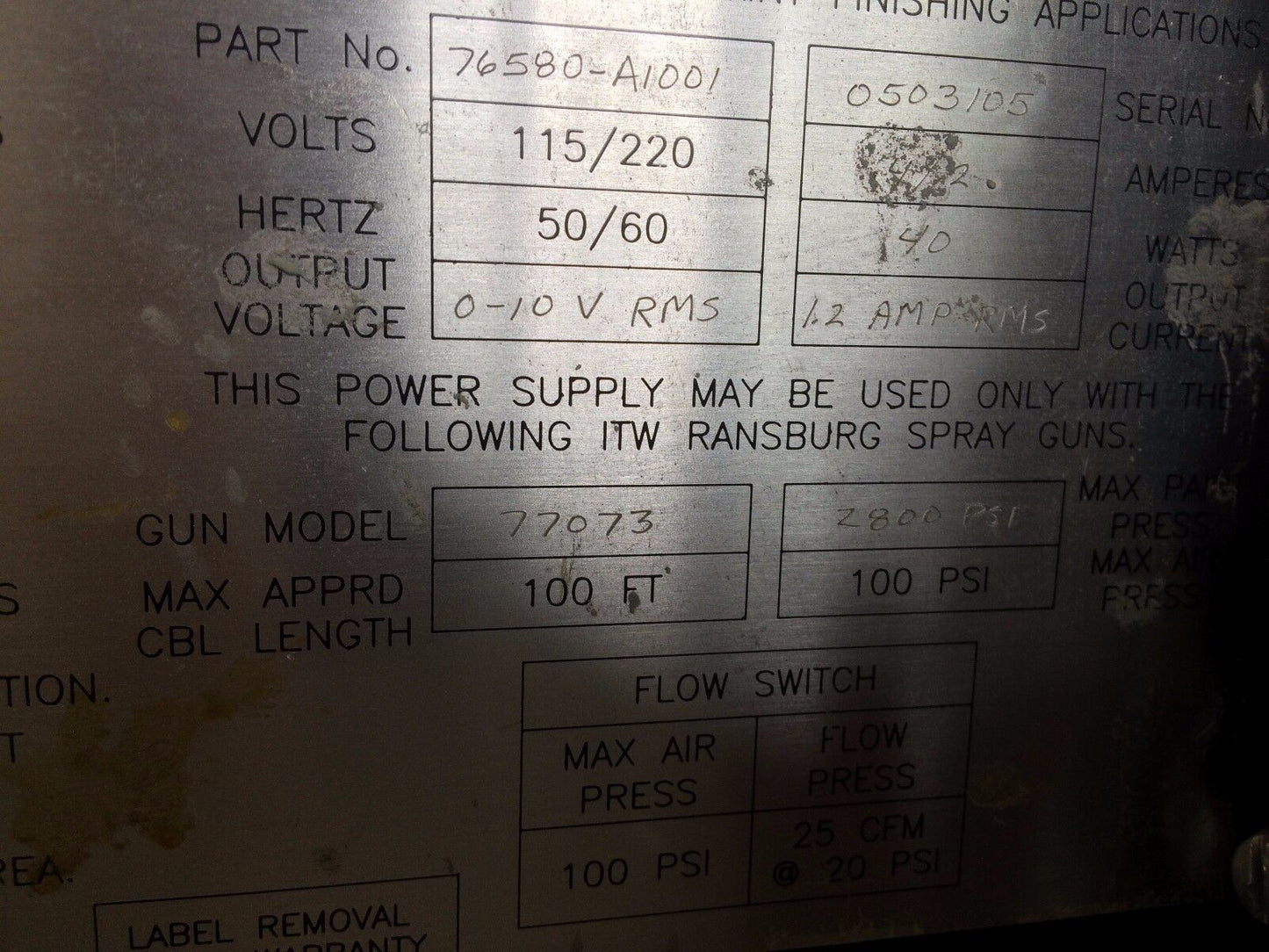 Itw 76580-A1001,Itw Ransburg 76580-A1001 Electrostatic Control Unit,Cx