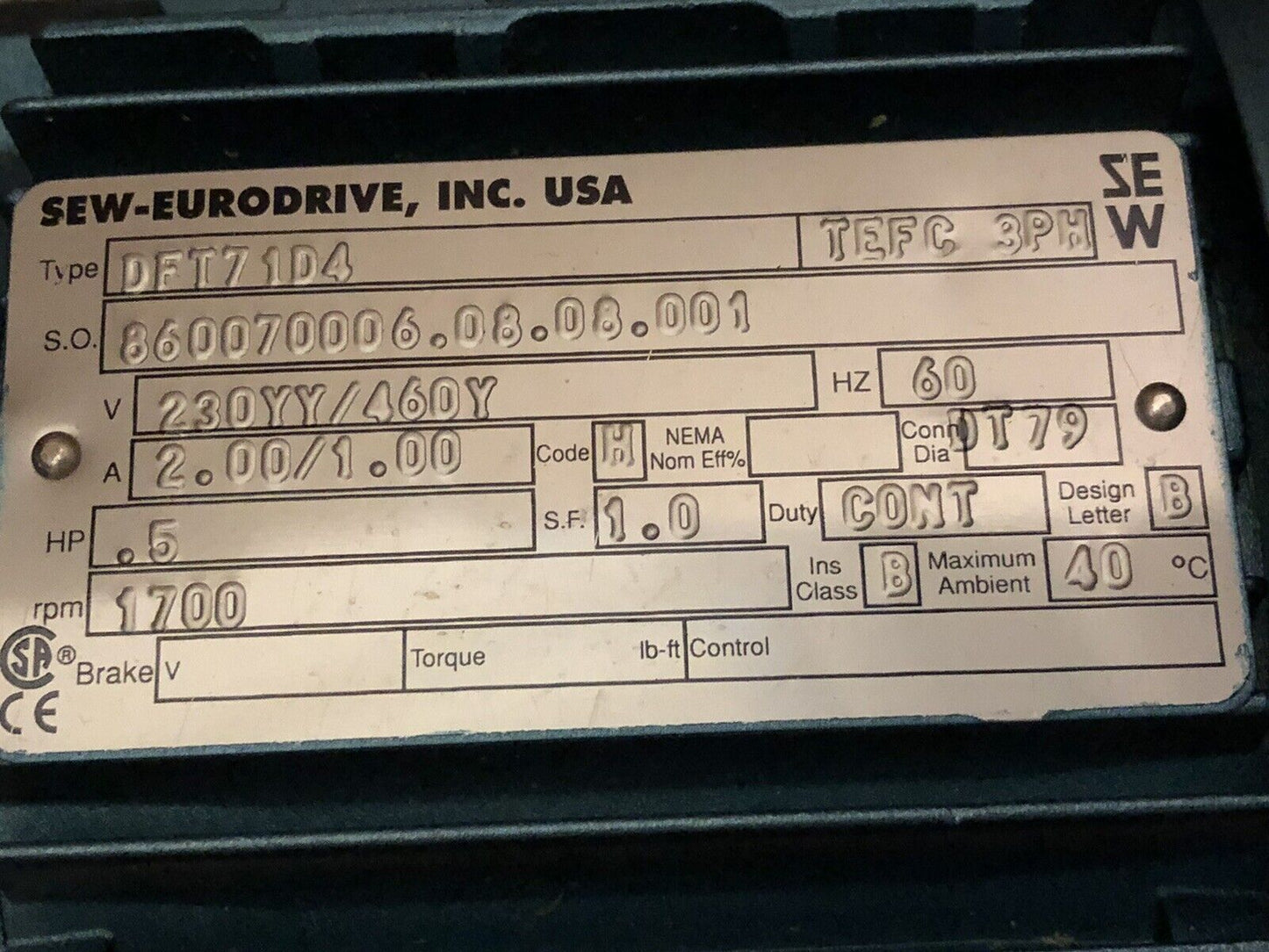 New Sew-Eurodrive Saf37dt71d4 Ac Gearmotor,19.89:1 Ratio,Dft71d4,K19,Ey