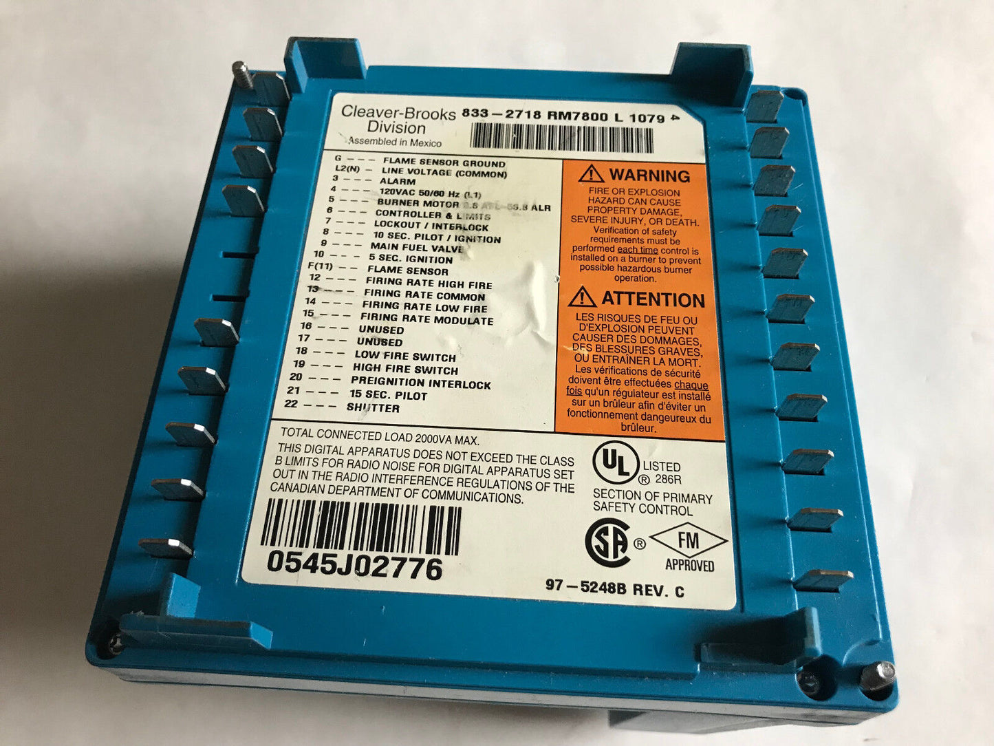 Cleaver Brooks Rm7800l 1079,833-2718,833-2718 Rm7800l 1079,833-2730,Cx,Av