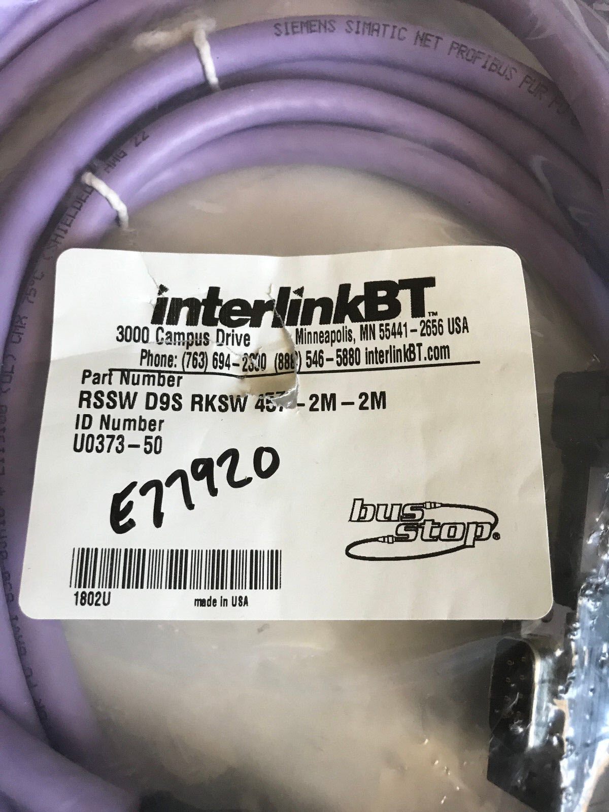 Interlink U0373-50,Bt Rssw D9s Rksw457-2M-2M Profibus Busstop Cable,4601U,Su