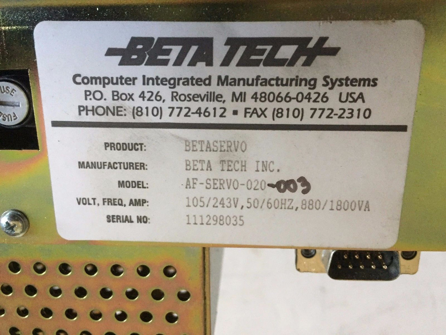Beta-Tech Af-Servo-020-003,Af-Servo-020, Servo Drive Bf-Tab-012-001.Af,Ae