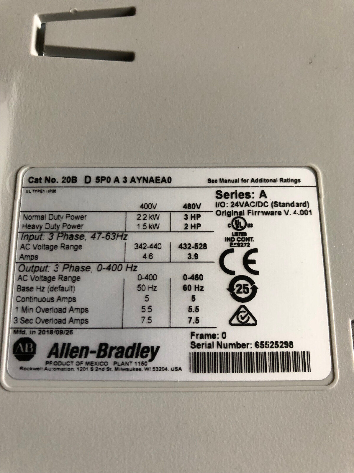 New Allen Bradley 20B D 5P0 A 3 Aynaea0 Powerflex 700 Ac Drive Unit,Aj