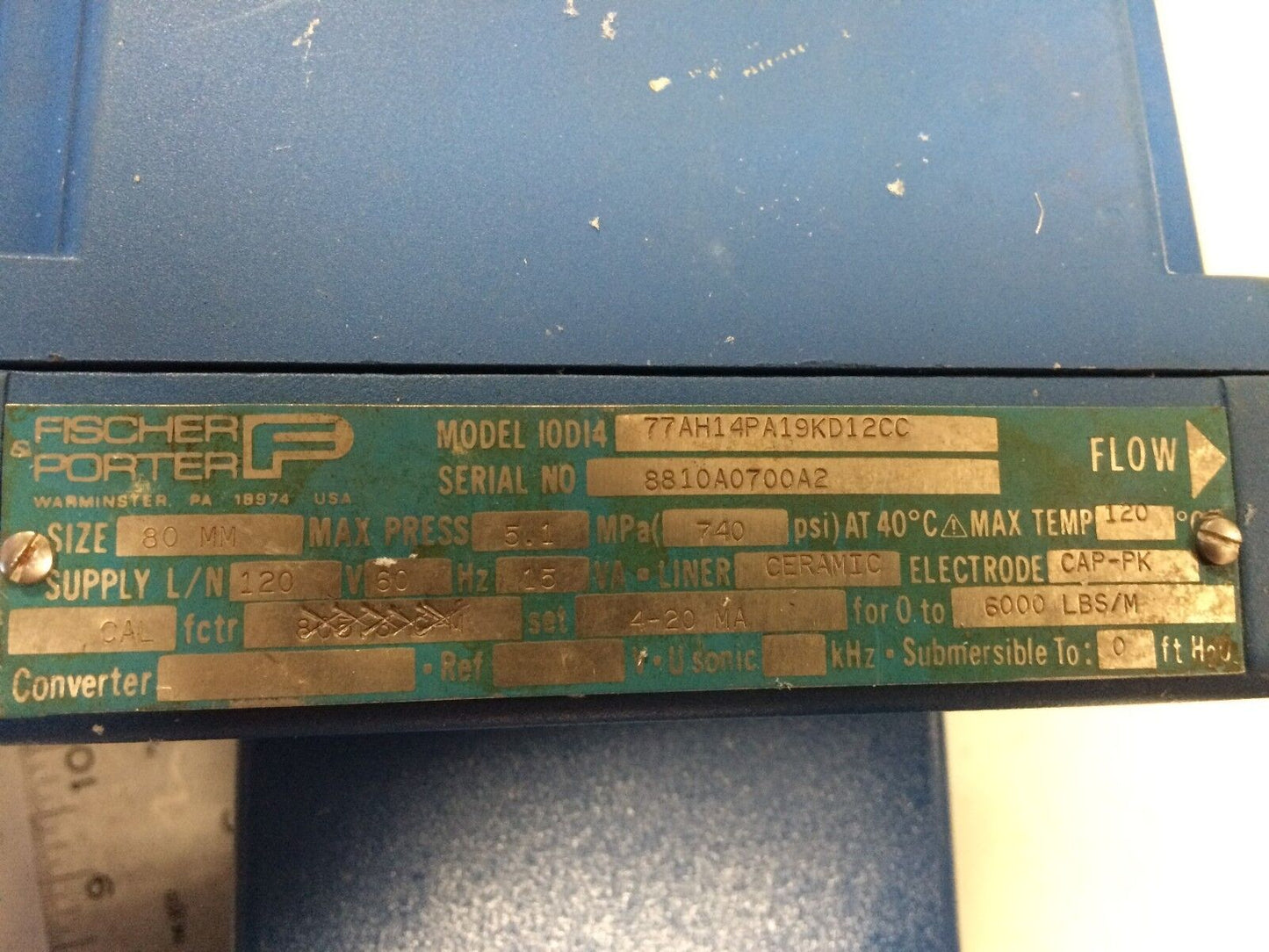 Fischer Porter Iod14 77Ah14pa19kd12cc Flowmeter Signal Converter 804.54 Gpm,Ck