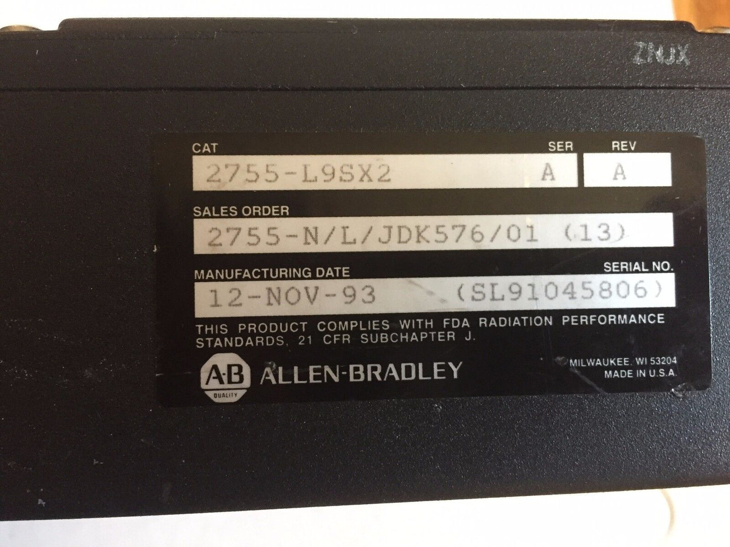 Allen Bradley 2755-L9sx2,2755-N/L/Jdk576/01 (13),L9, Bar Code Reader,Cv